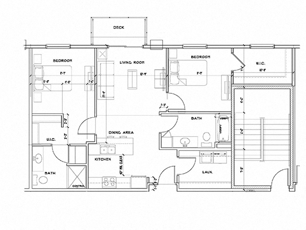 Floor plan for 2 beds, 2 baths, 1013 sqft